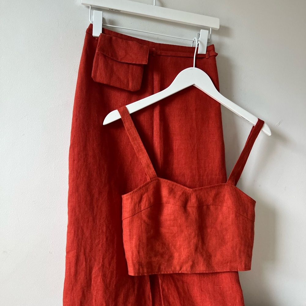 PALOMA WOOL Aquila Red Linen Skirt and Crop Top 34 XS - Picture 12 of 16